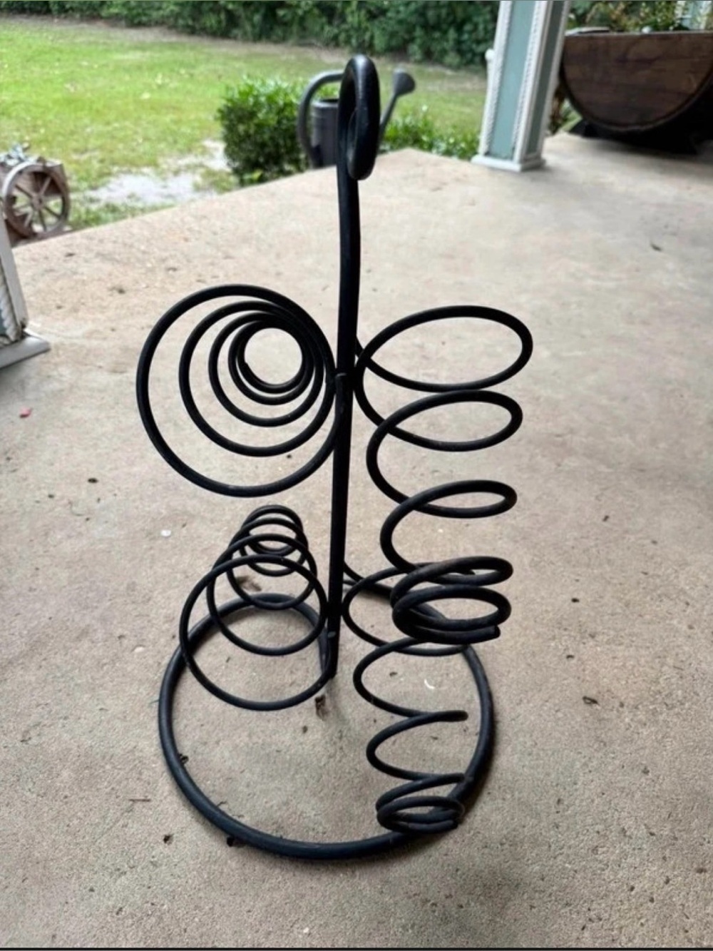 Vintage Black Spiral Wrought Iron Wine Bottle Holder